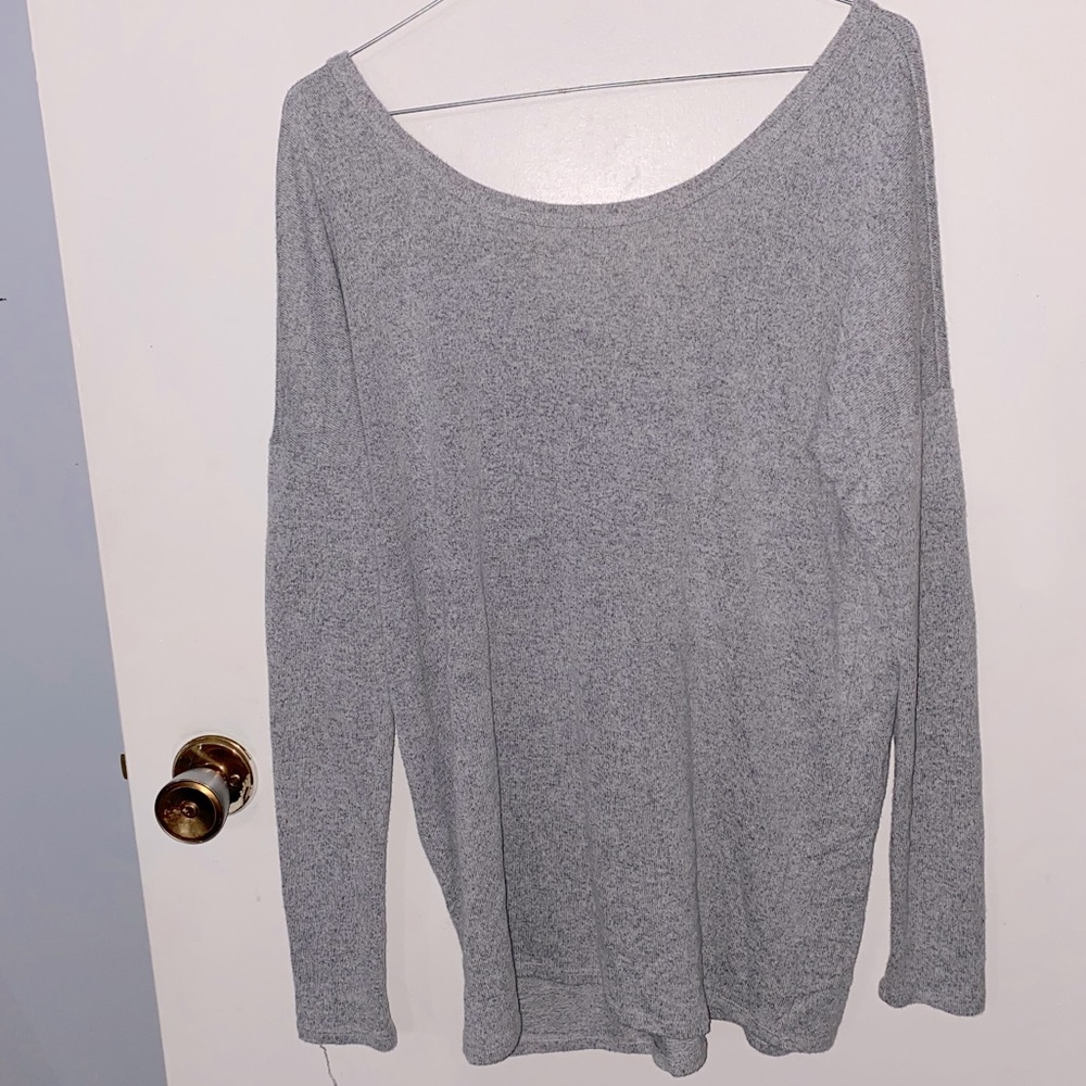 Grey sweater with lace up back